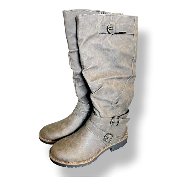 Sun + Stone Shoes - Sun + Stone Brinley Faux Leather Tall Riding Boots Charcoal NIB